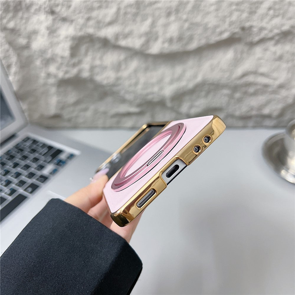For Samsung Galaxy Z Flip7 5G Magnetic Case with Rotating Kickstand Nappa Texture PU TPU PC Phone Back Cover
