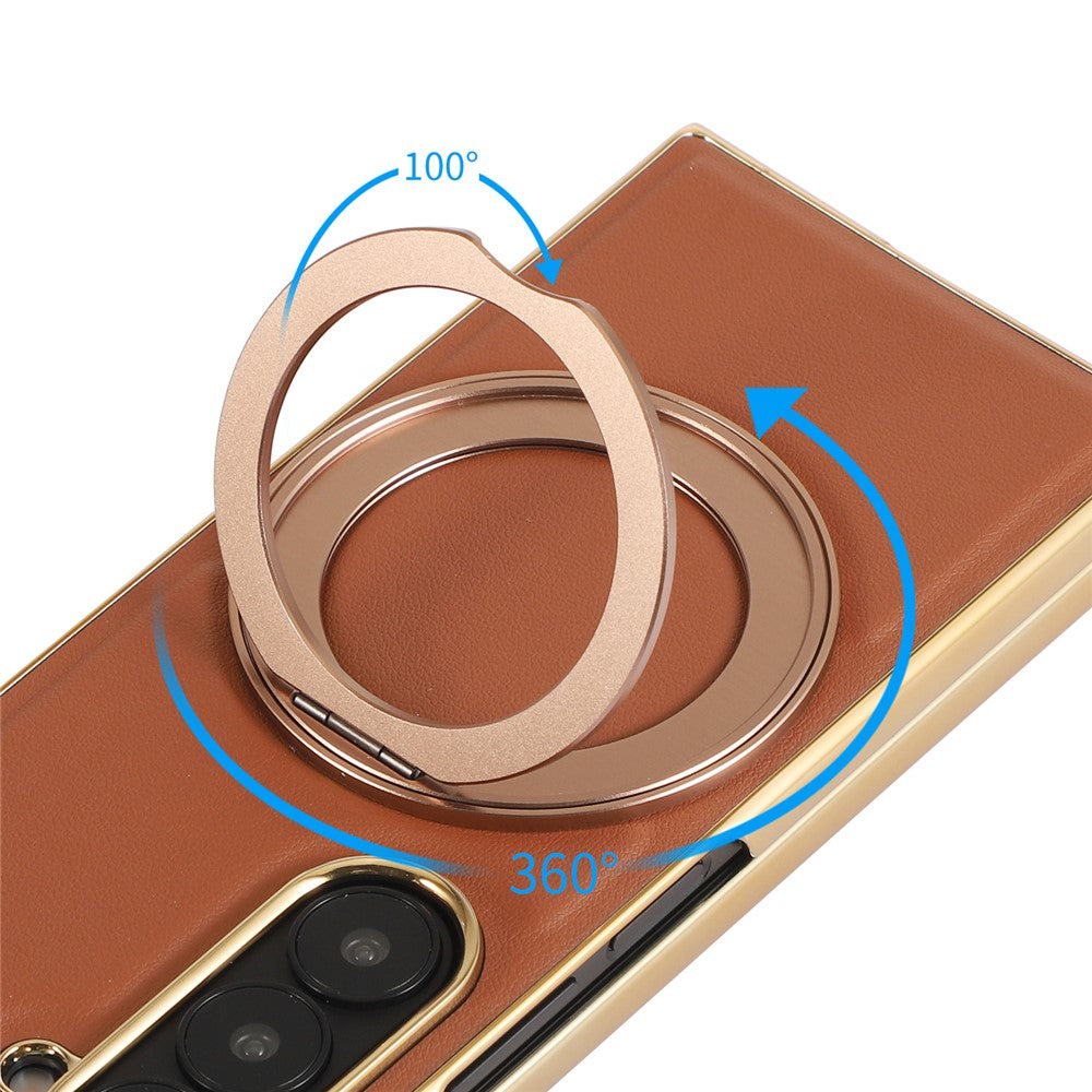 For Samsung Galaxy Z Fold6 5G Magnetic Case with Rotating Kickstand Nappa Texture PU TPU PC Phone Back Cover