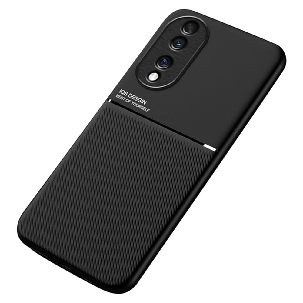 Cellphone Case for Honor 70 5G, Drop-proof Lines Imprinted PU Leather+TPU Hybrid Shell with Built-in Metal Sheet