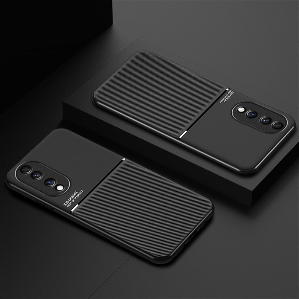Cellphone Case for Honor 70 5G, Drop-proof Lines Imprinted PU Leather+TPU Hybrid Shell with Built-in Metal Sheet
