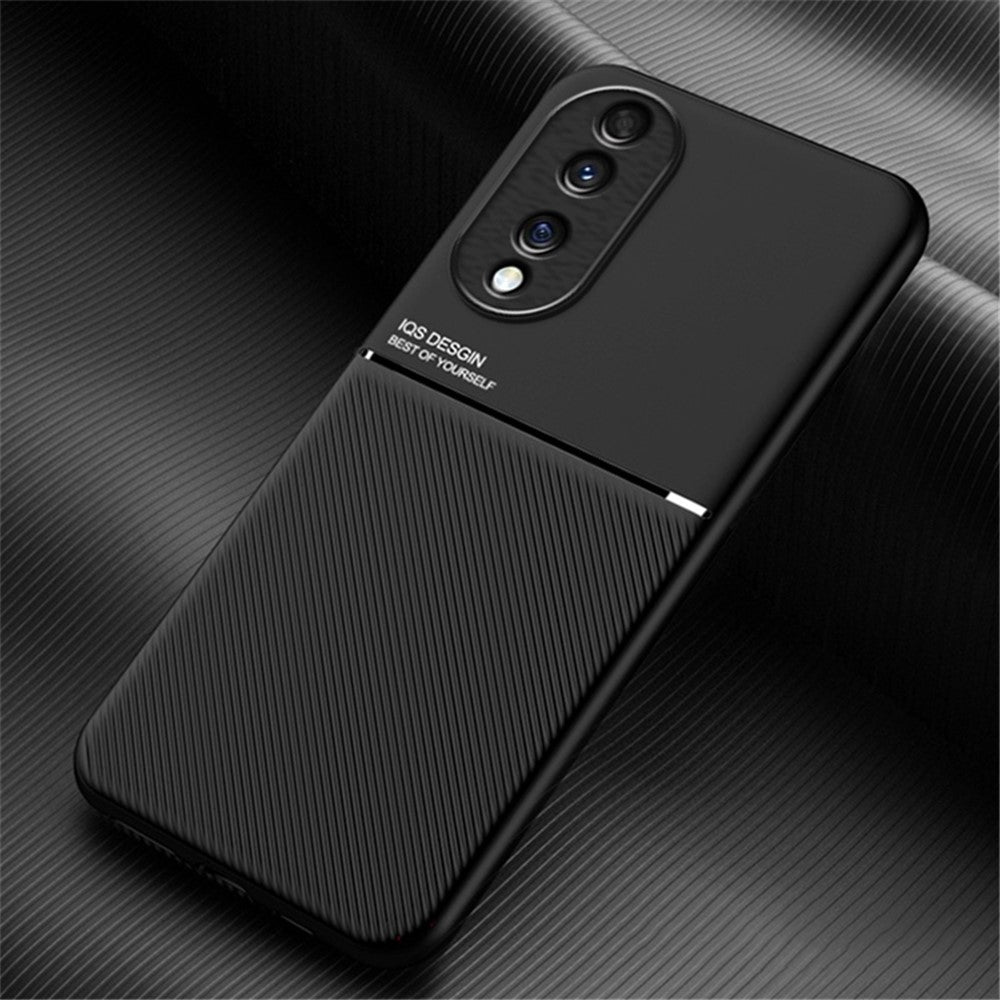 Cellphone Case for Honor 70 5G, Drop-proof Lines Imprinted PU Leather+TPU Hybrid Shell with Built-in Metal Sheet