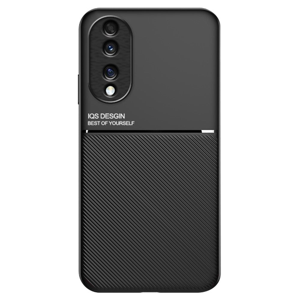 Cellphone Case for Honor 70 5G, Drop-proof Lines Imprinted PU Leather+TPU Hybrid Shell with Built-in Metal Sheet