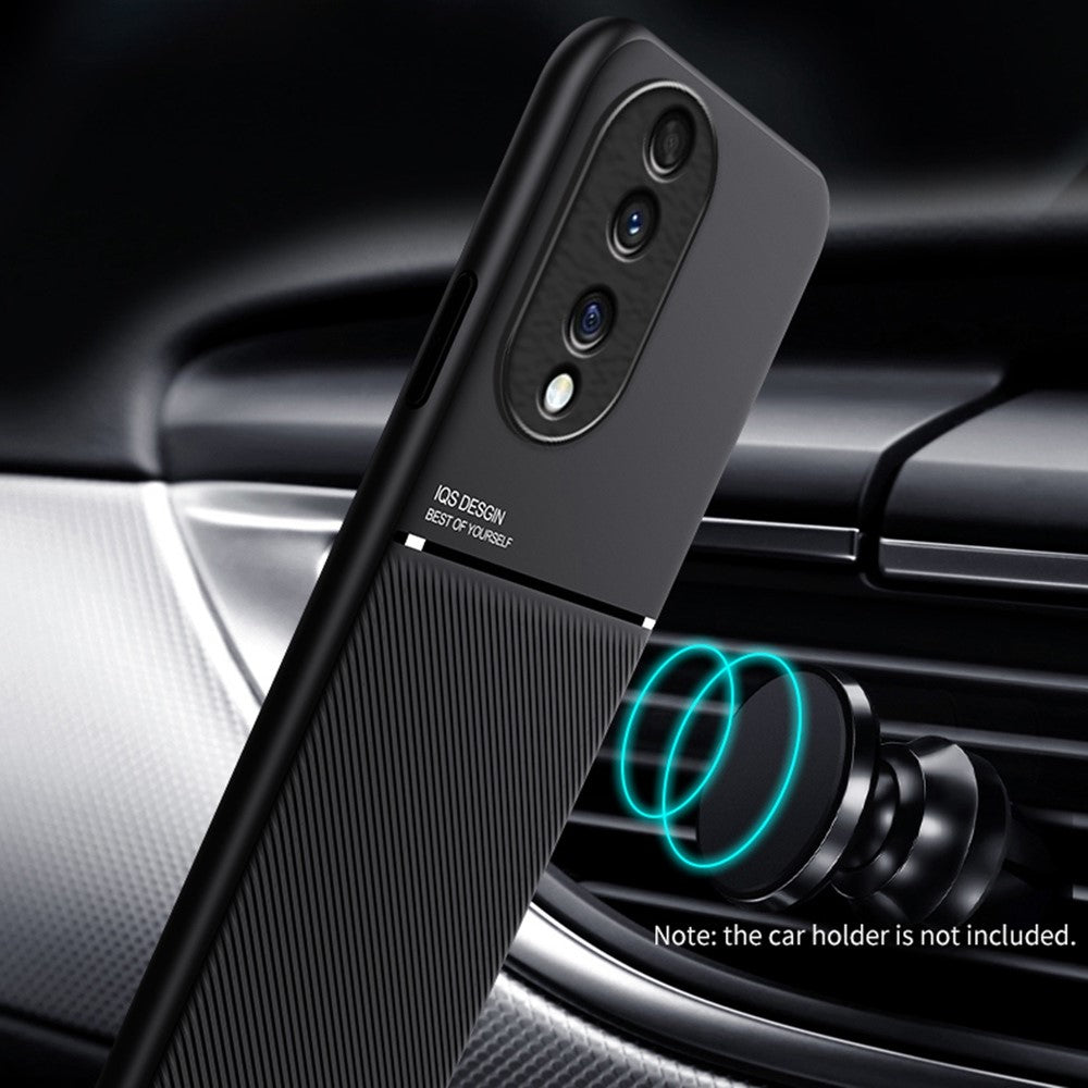 Cellphone Case for Honor 70 5G, Drop-proof Lines Imprinted PU Leather+TPU Hybrid Shell with Built-in Metal Sheet