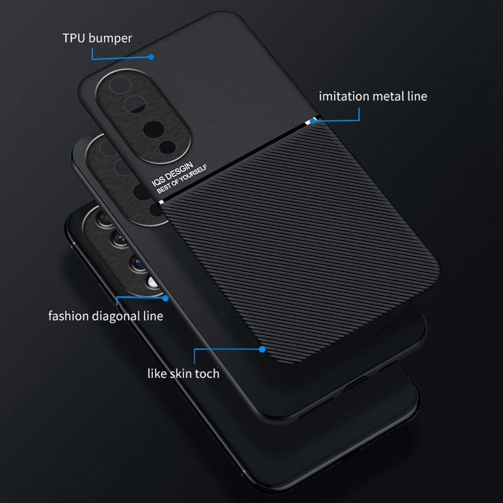 Cellphone Case for Honor 70 5G, Drop-proof Lines Imprinted PU Leather+TPU Hybrid Shell with Built-in Metal Sheet