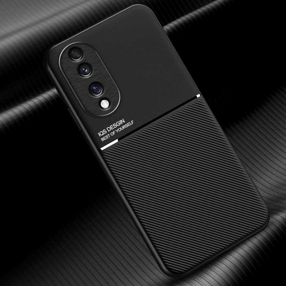 Cellphone Case for Honor 70 5G, Drop-proof Lines Imprinted PU Leather+TPU Hybrid Shell with Built-in Metal Sheet