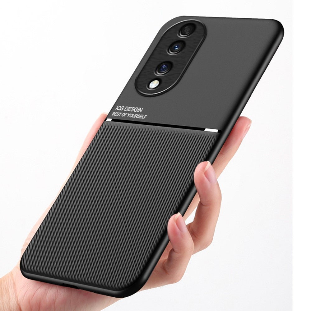 Cellphone Case for Honor 70 5G, Drop-proof Lines Imprinted PU Leather+TPU Hybrid Shell with Built-in Metal Sheet