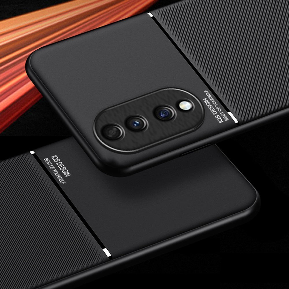 Cellphone Case for Honor 70 5G, Drop-proof Lines Imprinted PU Leather+TPU Hybrid Shell with Built-in Metal Sheet