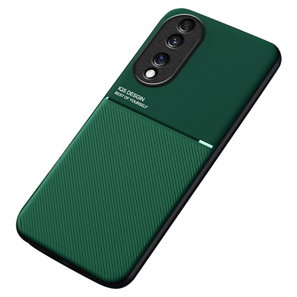 Cellphone Case for Honor 70 5G, Drop-proof Lines Imprinted PU Leather+TPU Hybrid Shell with Built-in Metal Sheet
