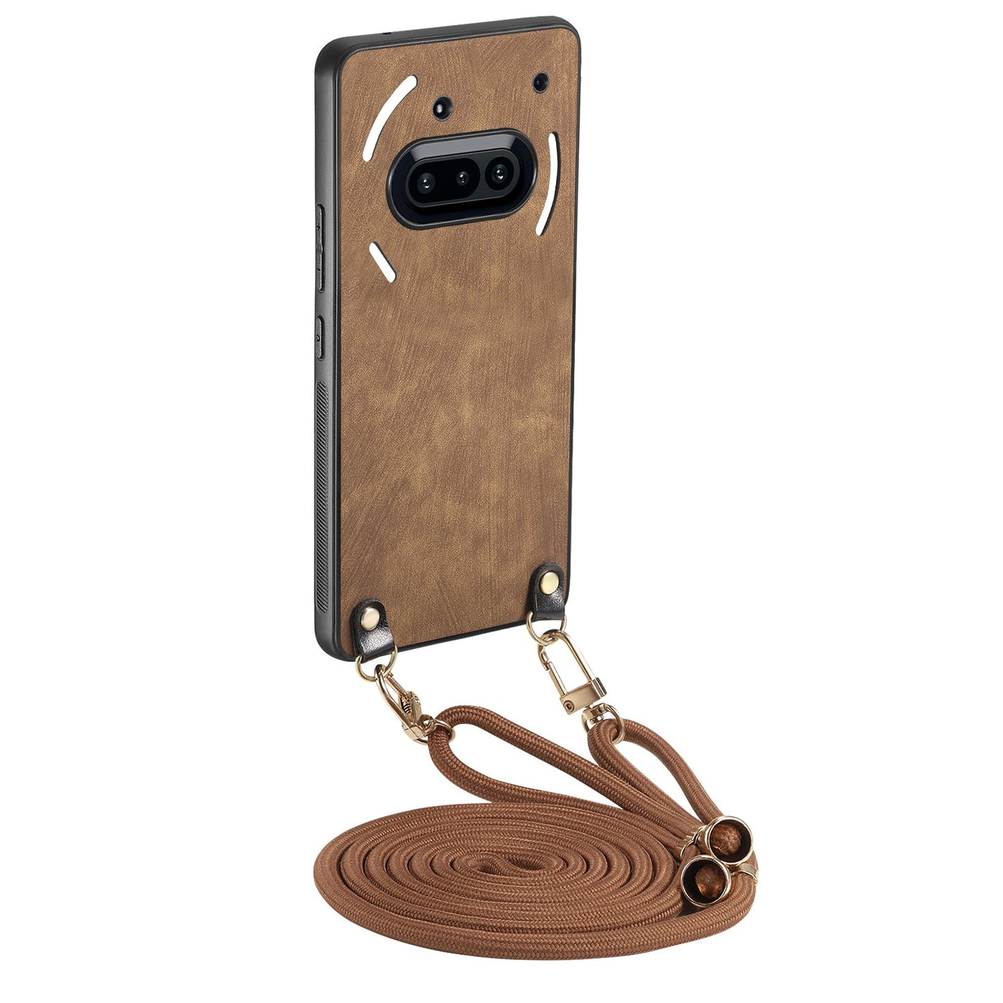 For Nothing Phone (3a) Retro Leather Phone Back Cover with Adjustable Strap
