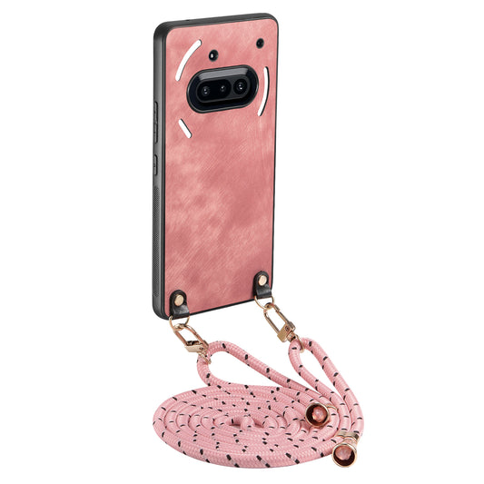 For Nothing Phone (3a) Retro Leather Phone Back Cover with Adjustable Strap