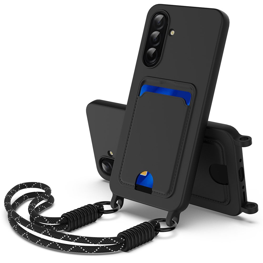 Galaxy A26 5G Silikonhülle – Sanft & mit Kartenhalter und kurzem Riemen