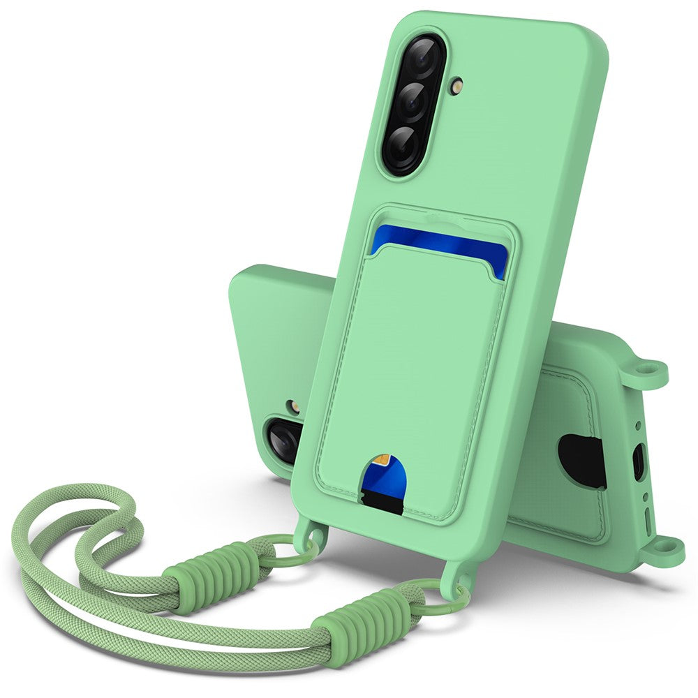 Galaxy A26 5G Silikonhülle – Sanft & mit Kartenhalter und kurzem Riemen