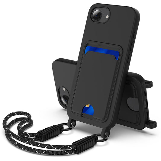 iPhone 16e Silikonhülle – Sanft & mit Kartenhalter und kurzem Riemen