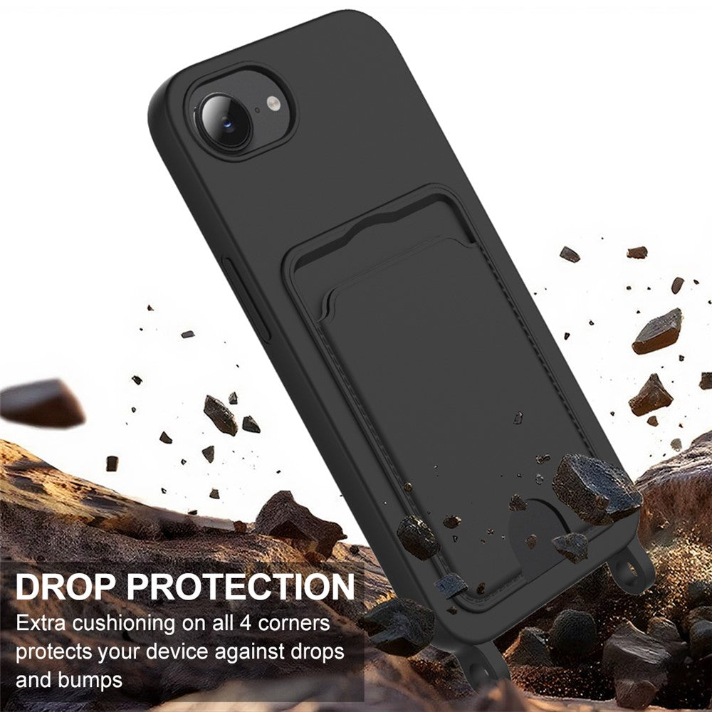 iPhone 16e Silikonhülle – Sanft & mit Kartenhalter und kurzem Riemen
