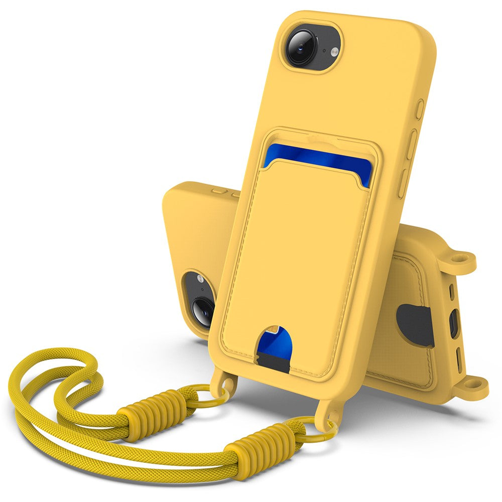 iPhone 16e Silikonhülle – Sanft & mit Kartenhalter und kurzem Riemen