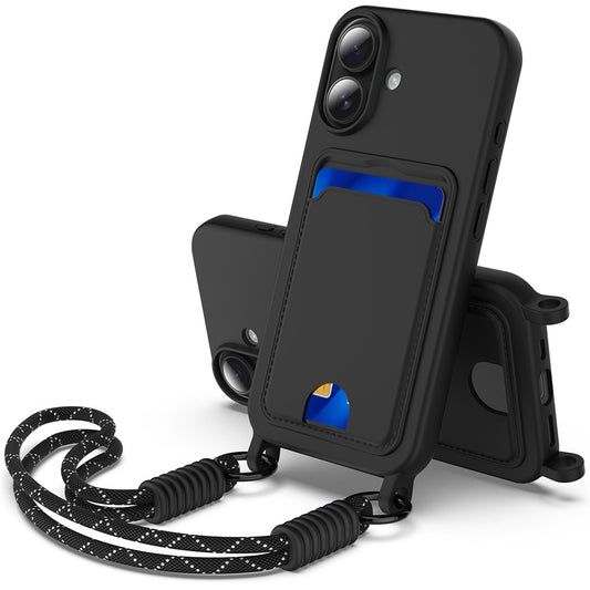 iPhone 16 Silikonhülle – Sanft & mit Kartenhalter und kurzem Riemen