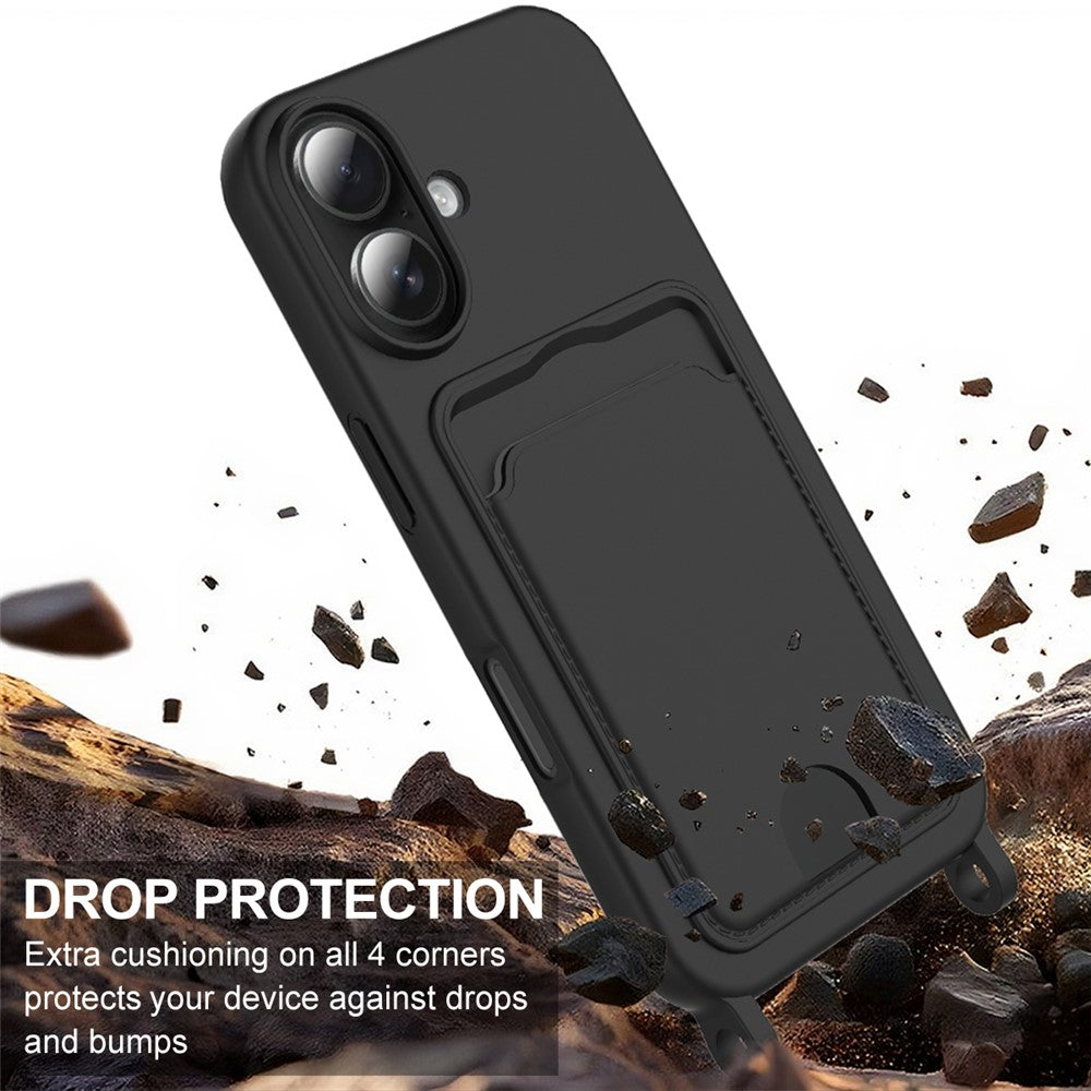 iPhone 16 Plus Silikonhülle – Sanft & mit Kartenhalter und kurzem Riemen