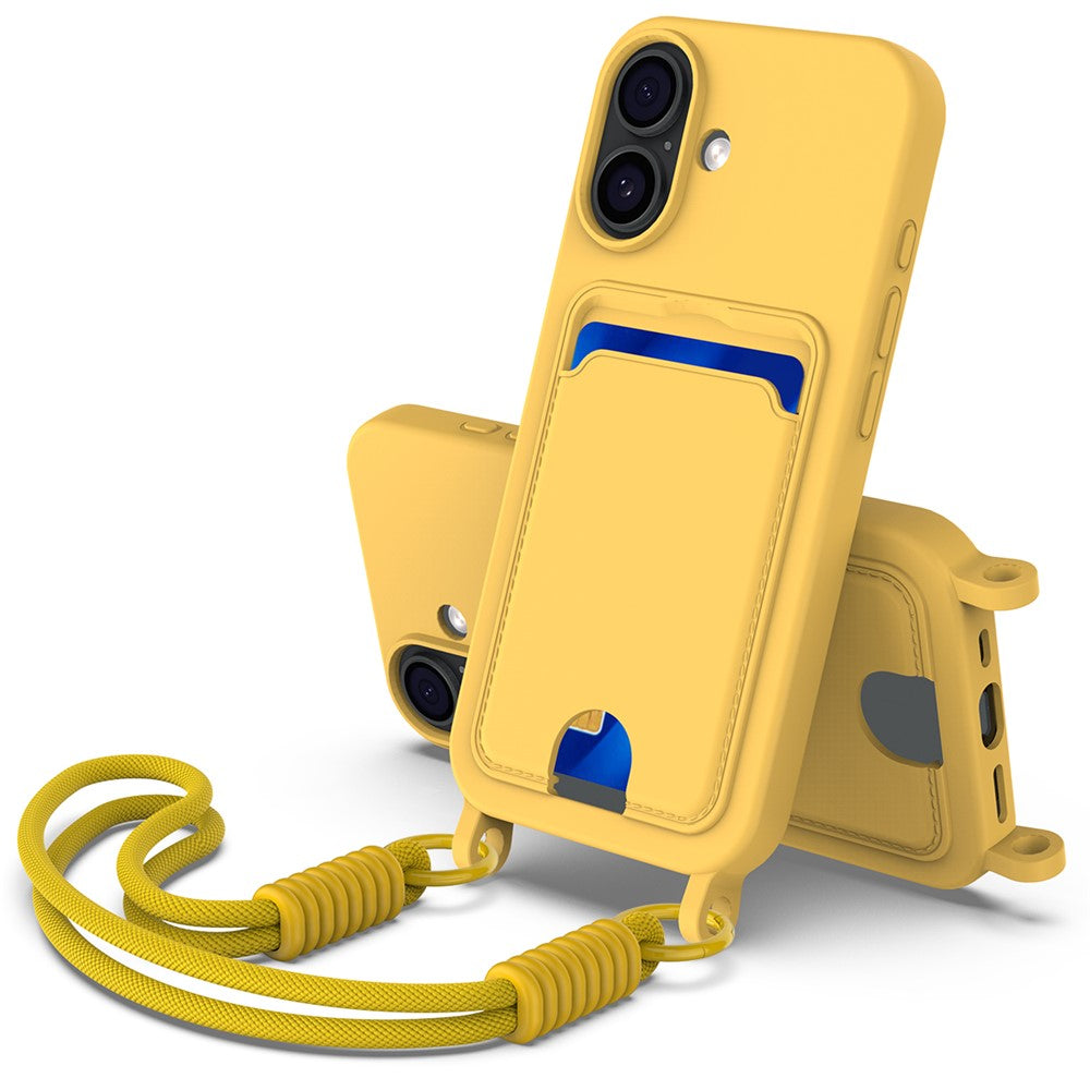 iPhone 17 Silikonhülle – Sanft & mit Kartenhalter und kurzem Riemen