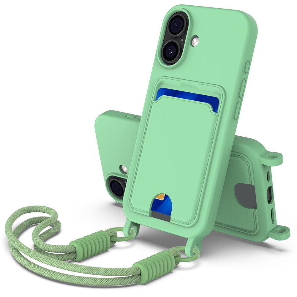 iPhone 17 Silikonhülle – Sanft & mit Kartenhalter und kurzem Riemen