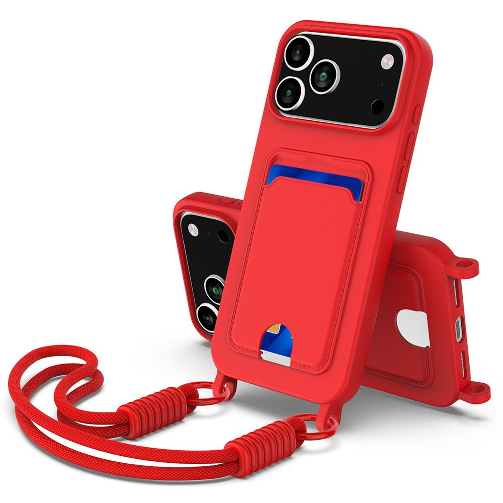 iPhone 17 Pro Silikonhülle – Sanft & mit Kartenhalter und kurzem Riemen