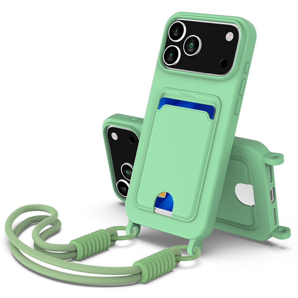 iPhone 17 Pro Max Silikonhülle – Sanft & mit Kartenhalter und kurzem Riemen