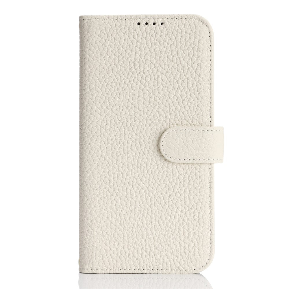 For iPhone 17e / 16e Stand Case Litchi Texture Genuine Cow Leather Wallet Phone Cover RFID Blocking