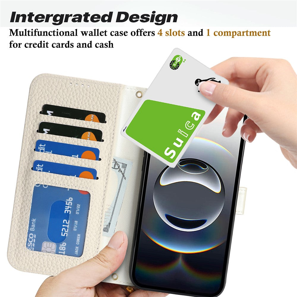 For iPhone 17e / 16e Stand Case Litchi Texture Genuine Cow Leather Wallet Phone Cover RFID Blocking