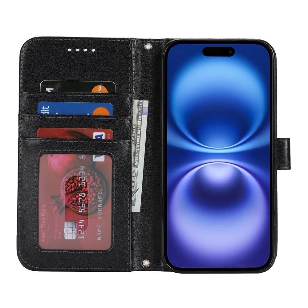 iPhone 16 Wallet-Hülle – Mit Musterdruck, Kartenfächer & Riemen