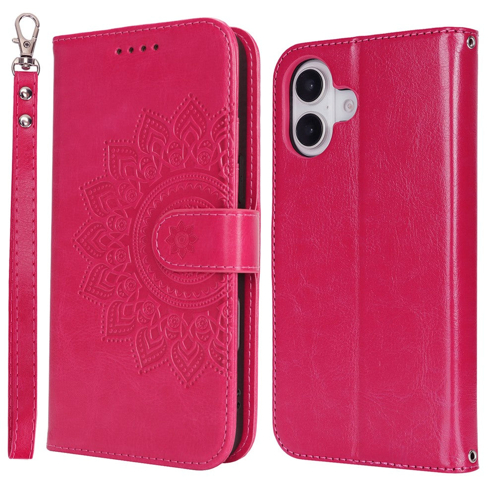 iPhone 16 Wallet-Hülle – Mit Musterdruck, Kartenfächer & Riemen
