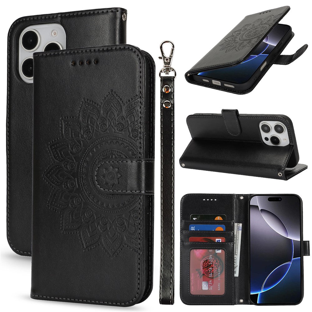 iPhone 16 Pro Max Wallet-Hülle – Mit Musterdruck, Kartenfächer & Riemen
