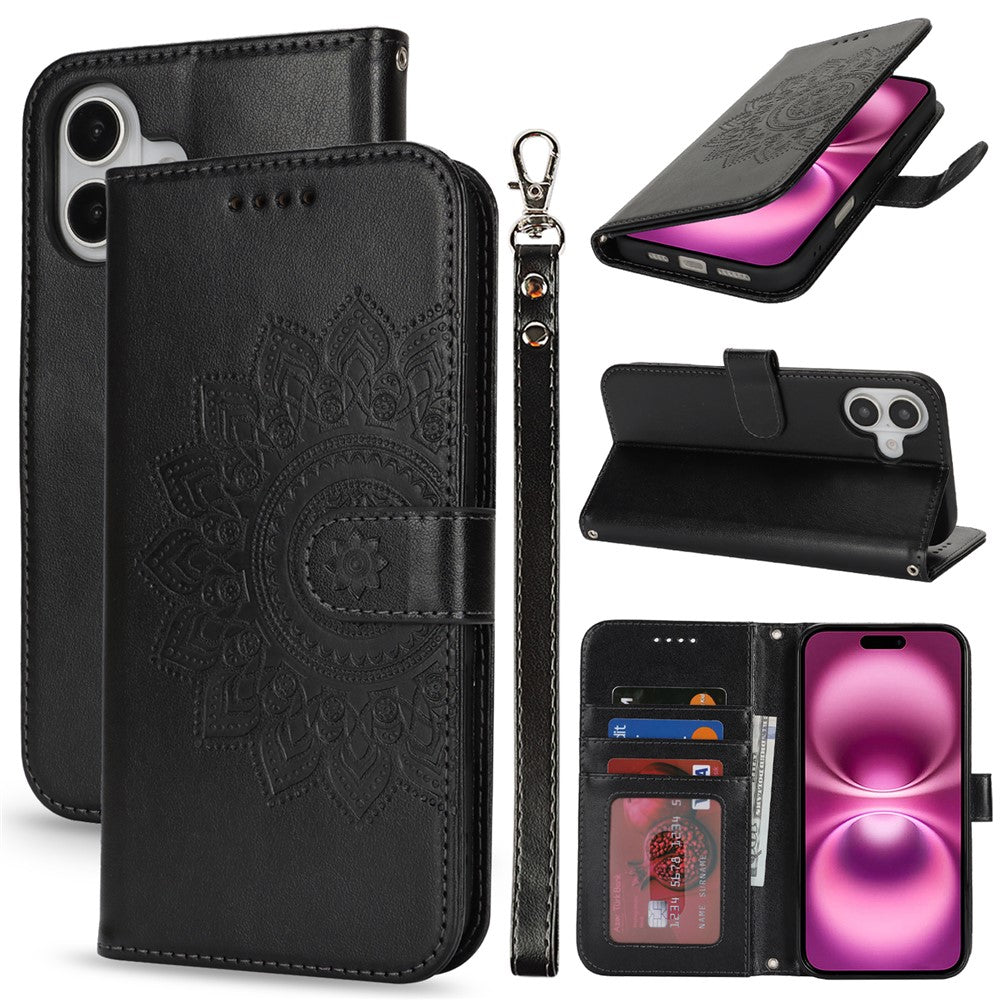 iPhone 16 Plus Wallet-Hülle – Mit Musterdruck, Kartenfächer & Riemen