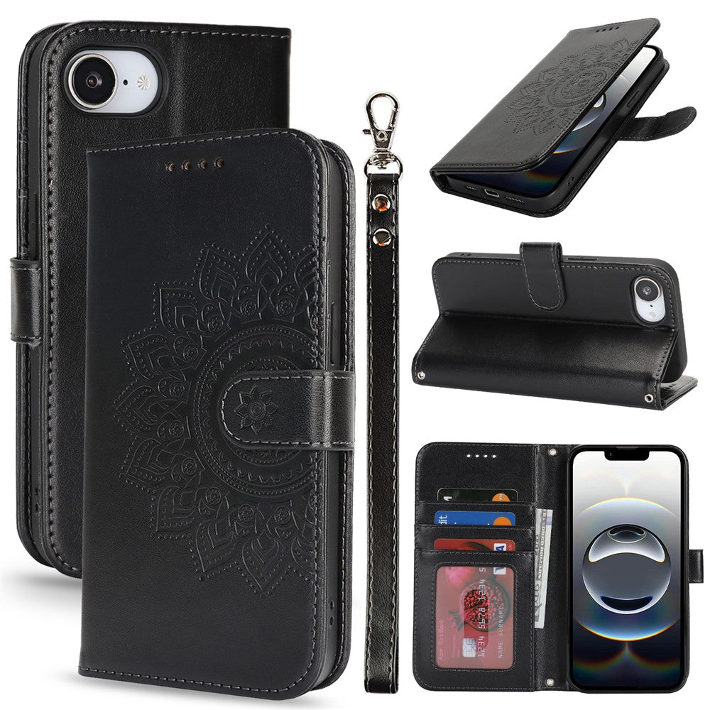 iPhone 16e Wallet-Hülle – Mit Musterdruck, Kartenfächer & Riemen