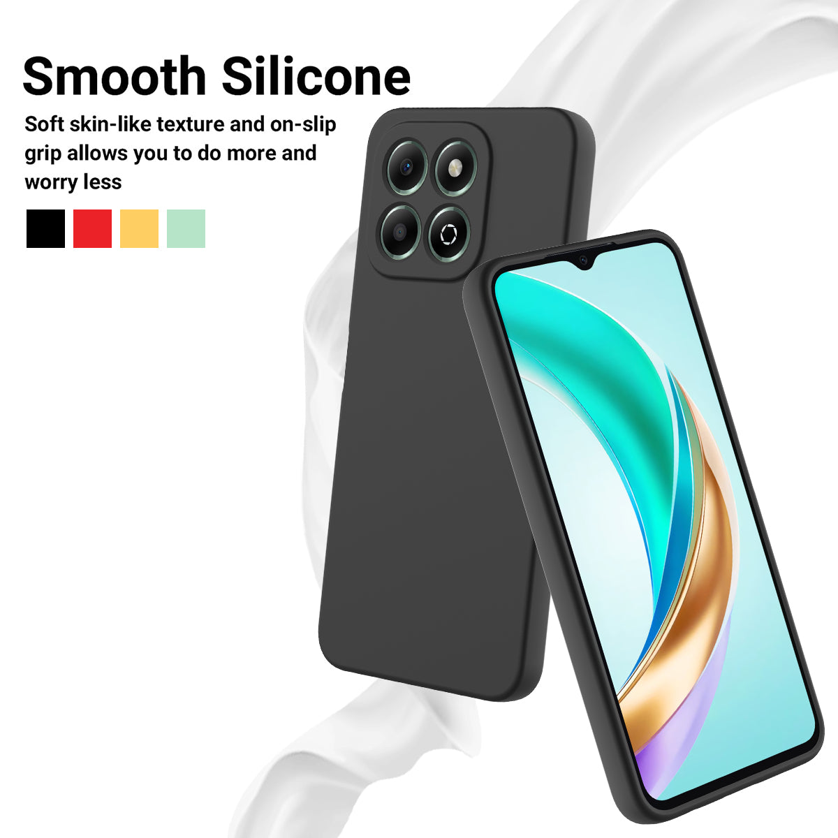 For Honor X6c 4G Liquid Silicone Case Phone Back Cover with Hand Strap