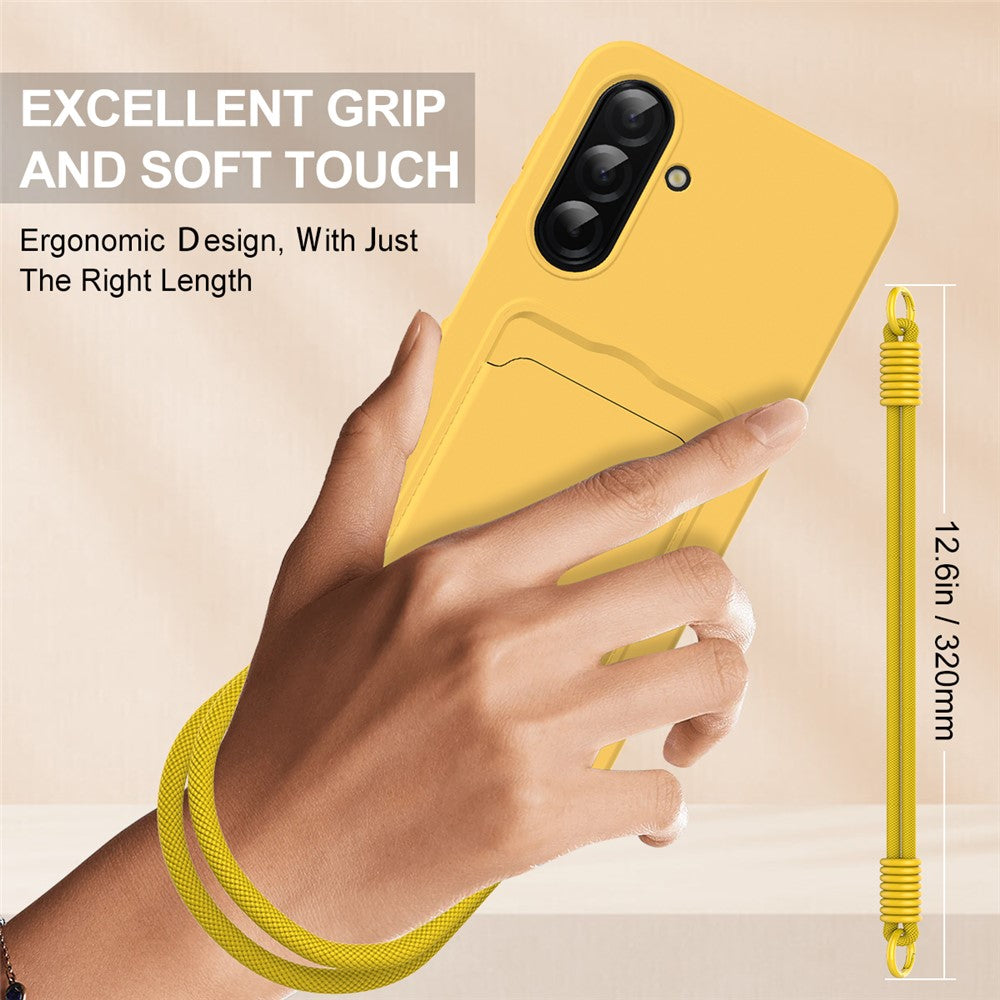 Galaxy A56 5G / A36 5G Silikonhülle – Sanft & mit Kartenhalter und kurzem Riemen