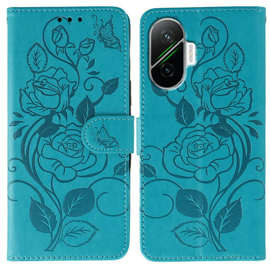 For Xiaomi Poco F7 5G  /  Redmi Turbo 4 Pro 5G Case Wallet Stand Imprinted Rose Butterfly PU Leather Phone Cover