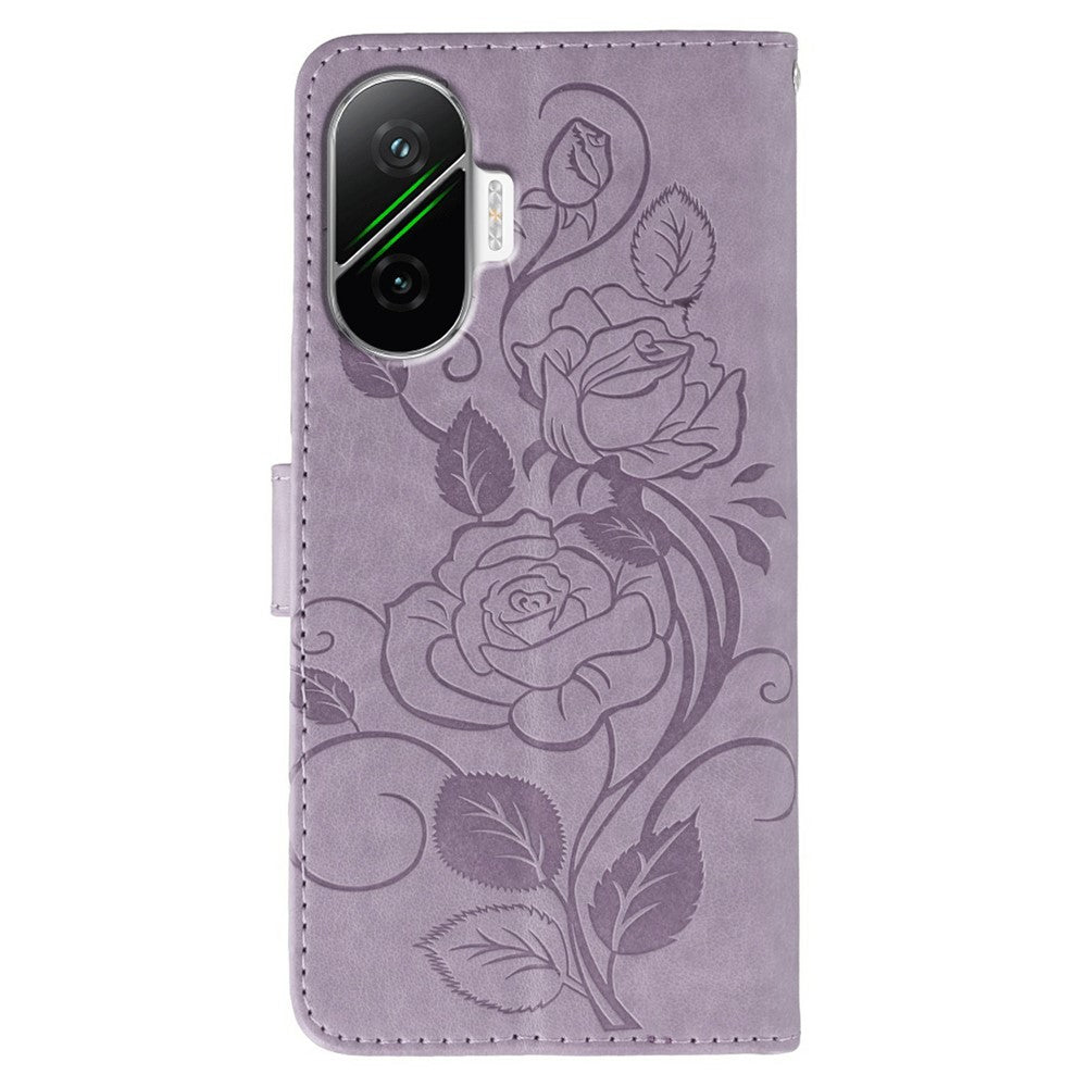 For Xiaomi Poco F7 5G  /  Redmi Turbo 4 Pro 5G Case Wallet Stand Imprinted Rose Butterfly PU Leather Phone Cover