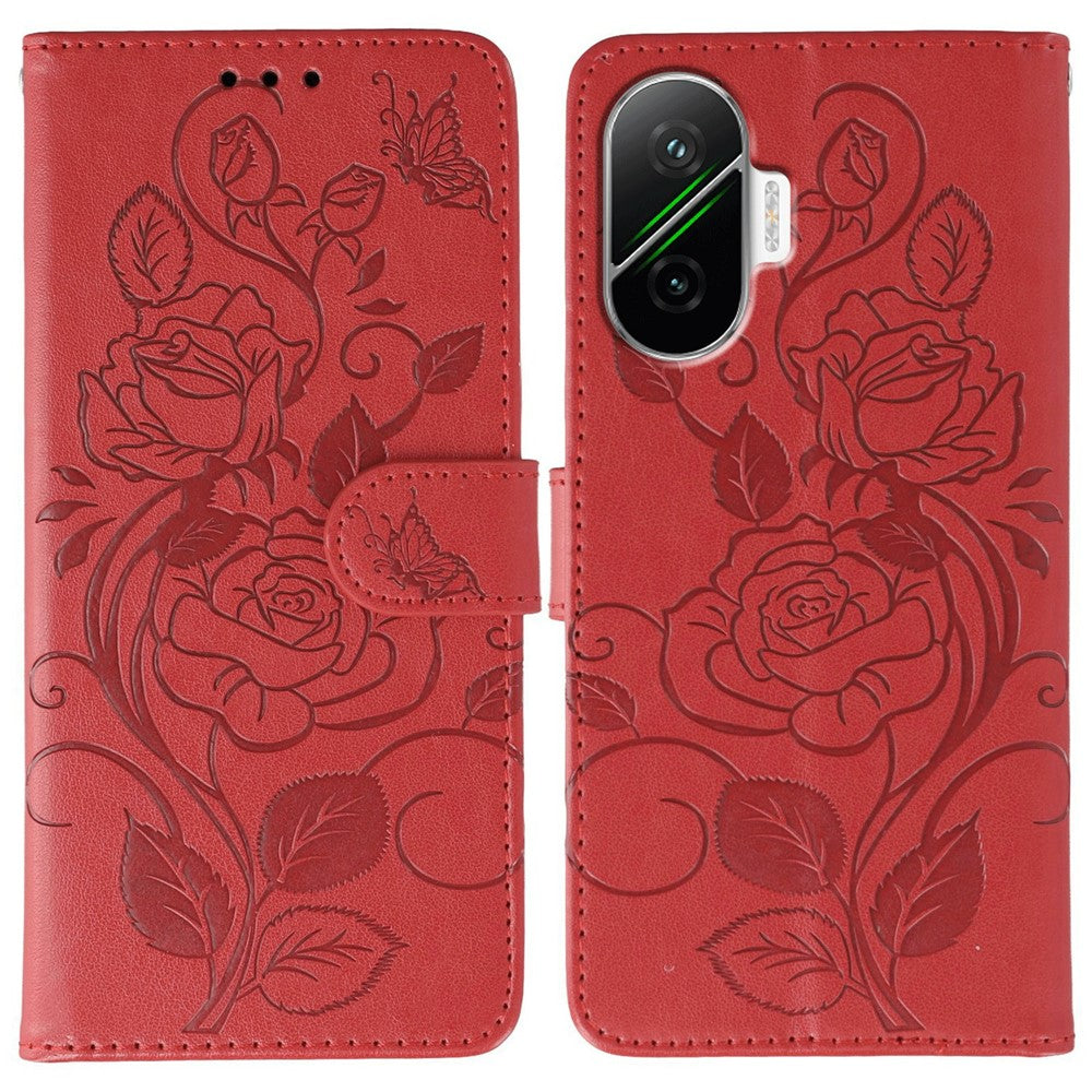 For Xiaomi Poco F7 5G  /  Redmi Turbo 4 Pro 5G Case Wallet Stand Imprinted Rose Butterfly PU Leather Phone Cover