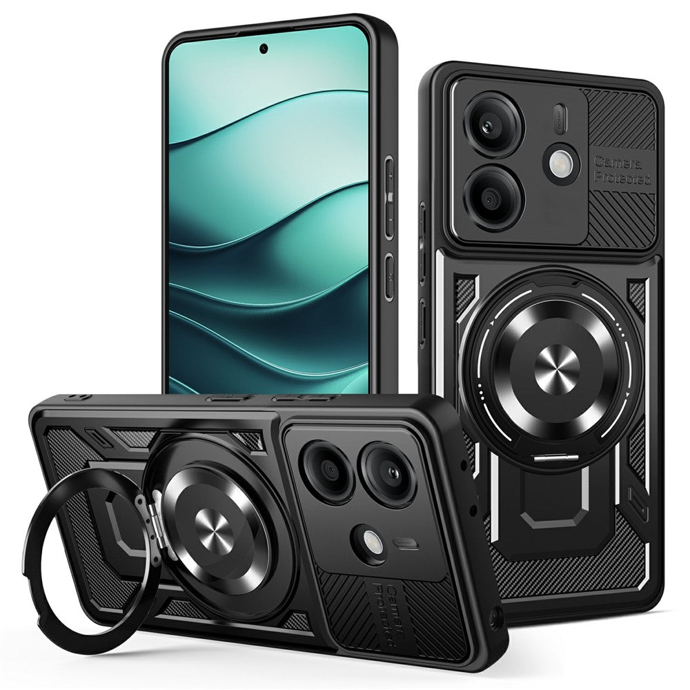 For Xiaomi Redmi Note 14 4G (164.84mm) Magnetic Case Rotating Kickstand TPU + PC Phone Cover