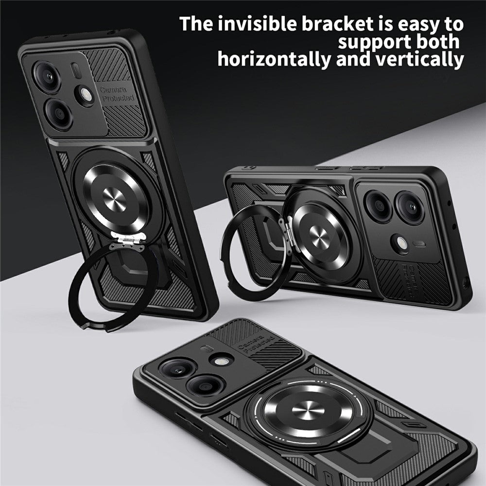 For Xiaomi Redmi Note 14 4G (164.84mm) Magnetic Case Rotating Kickstand TPU + PC Phone Cover