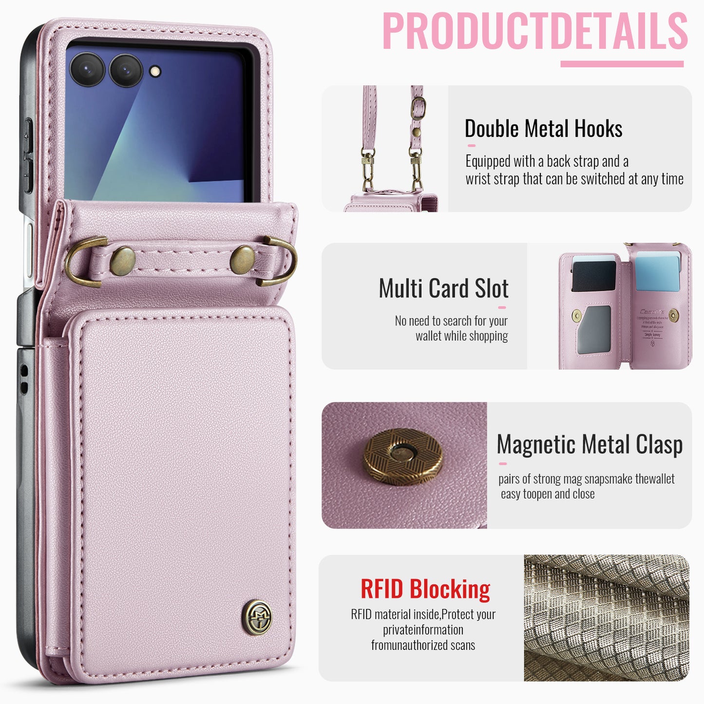 CASEME For Samsung Galaxy Z Flip7 5G Case with RFID Blocking 5 Card Slots  C22 Leather Back Cover