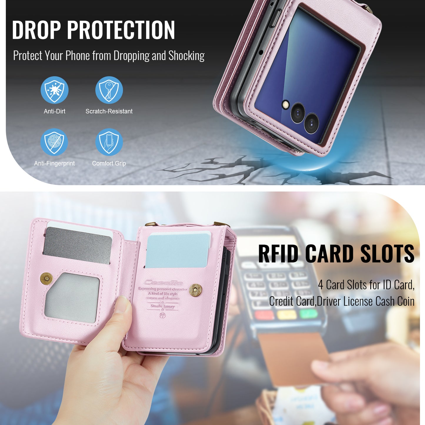 CASEME For Samsung Galaxy Z Flip7 5G Case with RFID Blocking 5 Card Slots  C22 Leather Back Cover