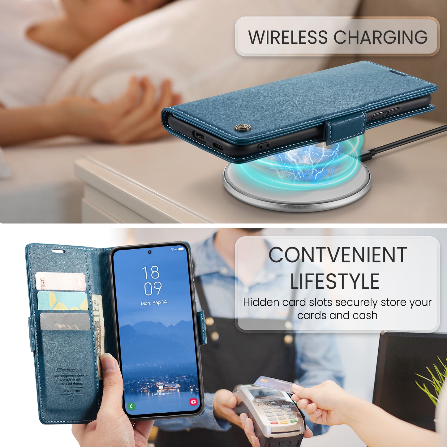 Galaxy S25 FE Glänzende Wallet-Hülle – RFID-Schutz & Ständer