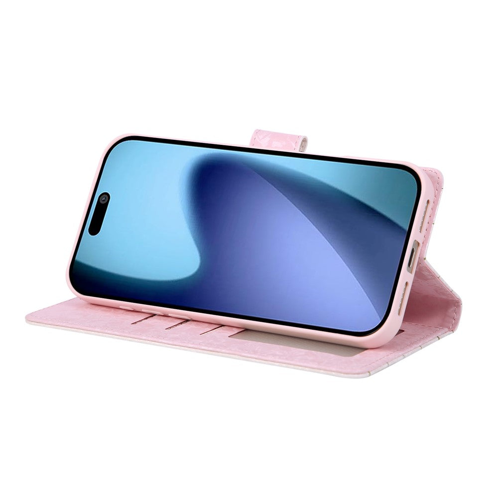 For iPhone 18 Pro Max / 17 Pro Max Case RFID Blocking Flower Leather Phone Cover with Wrist Strap