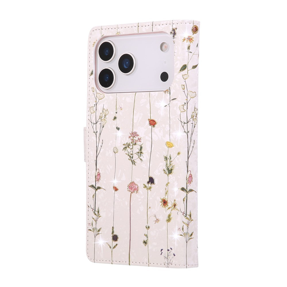 For iPhone 18 Pro Max / 17 Pro Max Case RFID Blocking Flower Leather Phone Cover with Wrist Strap