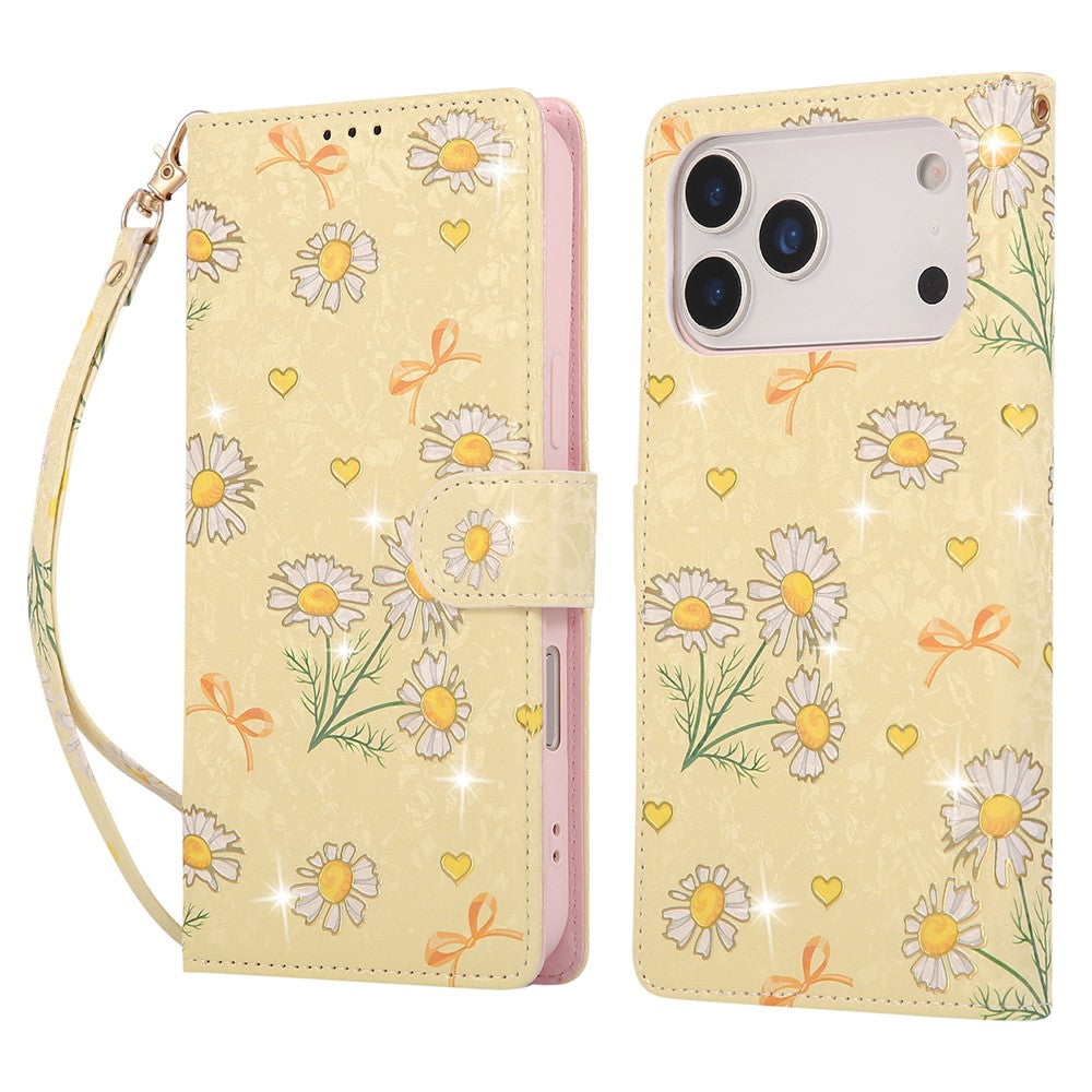 For iPhone 18 Pro Max / 17 Pro Max Case RFID Blocking Flower Leather Phone Cover with Wrist Strap