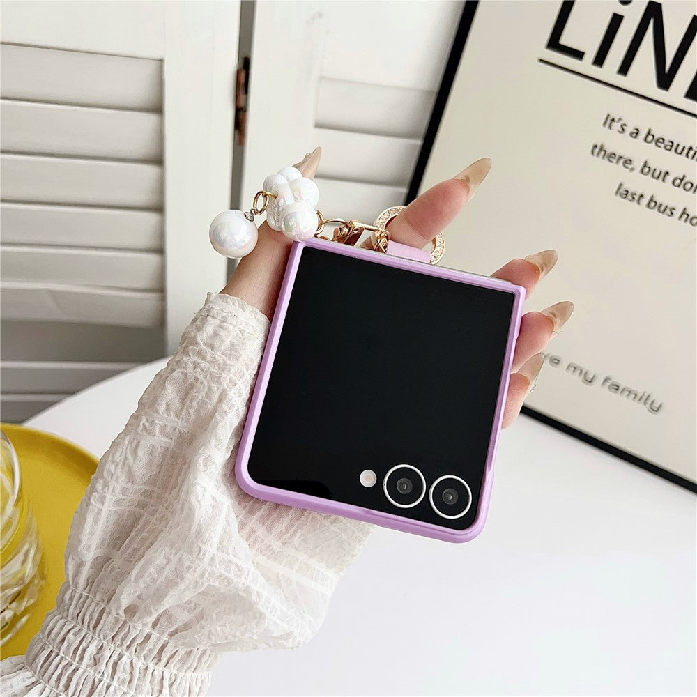 For Samsung Galaxy Z Flip7 5G Case Ultra Slim PC Phone Cover with Pearl Pendant