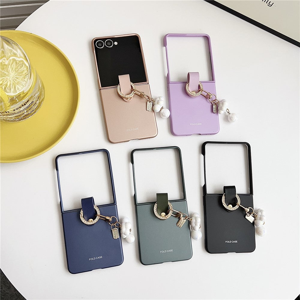 For Samsung Galaxy Z Flip7 5G Case Ultra Slim PC Phone Cover with Pearl Pendant