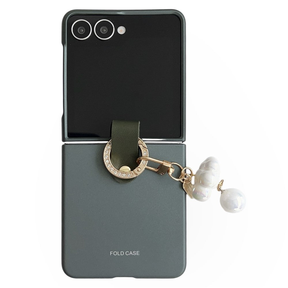 For Samsung Galaxy Z Flip7 5G Case Ultra Slim PC Phone Cover with Pearl Pendant