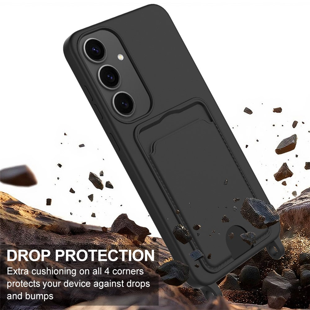 Galaxy S24 Silikonhülle – Sanft & mit Kartenhalter und kurzem Riemen