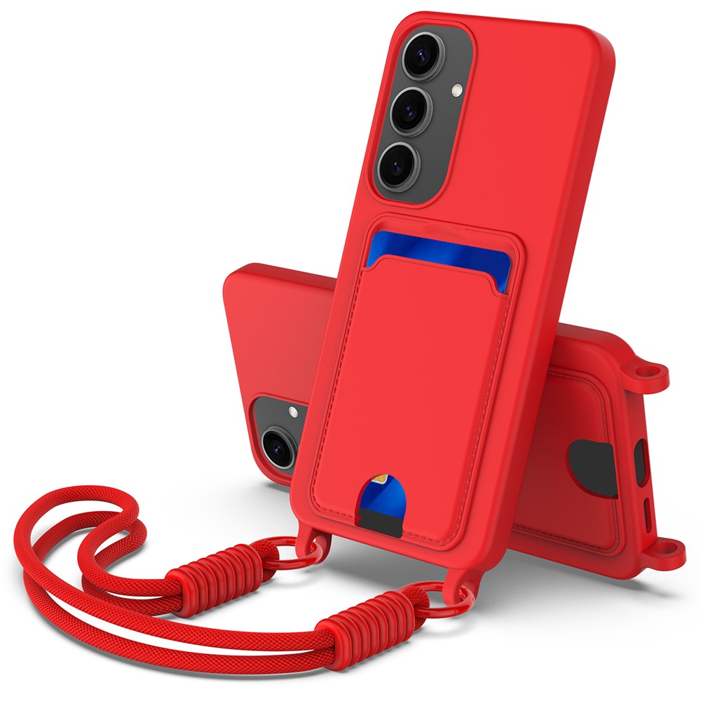 Galaxy S24 Silikonhülle – Sanft & mit Kartenhalter und kurzem Riemen